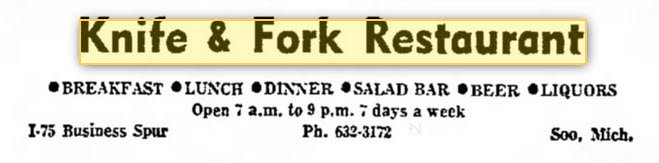 Knife & Fork Restaurant - Old Ad From 1972